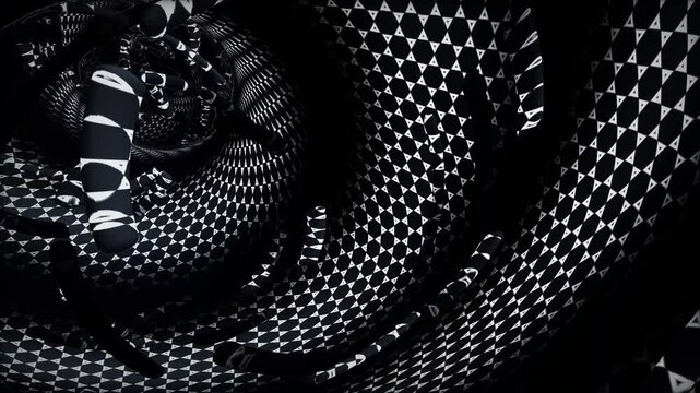 Abstract geometric tunnel animation with black and white triangular pattern