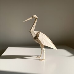 Obraz premium Minimalist paper art: origami stork in soft studio light