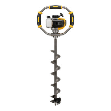 Gas powered ice auger with spiral drill bit for winter fishing and drilling holes