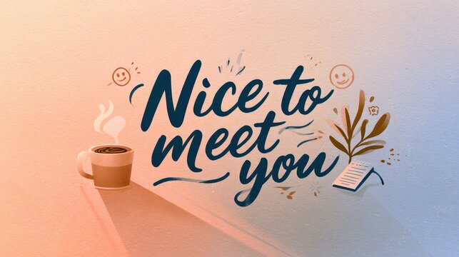 Modern poster design showcasing Nice to meet you in bold script and decorative accents
