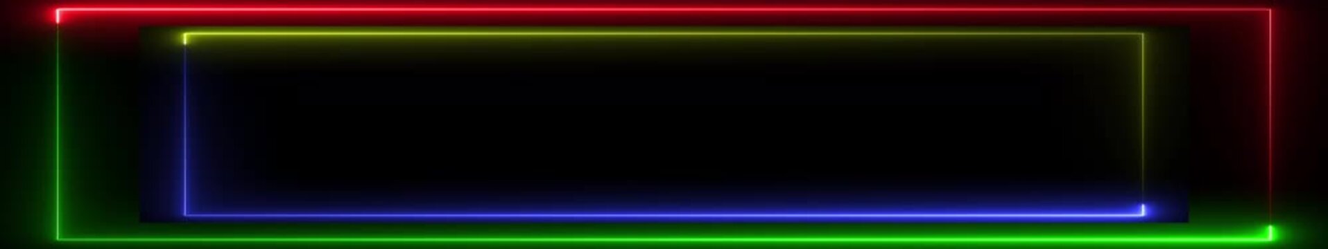 Multicolor Neon Frame with Glowing RGB Border on Black Background, Futuristic Digital Light Rectangle for Technology, Gaming, Streaming and Motion Graphics