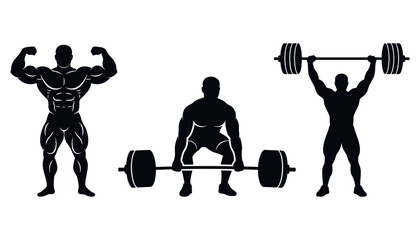Plakat Set of silhouettes of bodybuilders and weightlifters