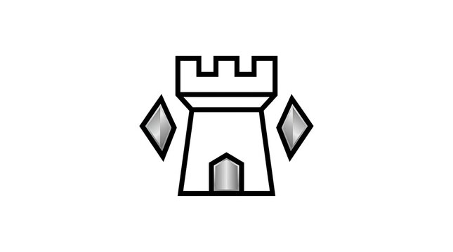 Minimalist black and white castle fortress tower icon.