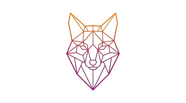 Minimalist geometric line art fox head logo.