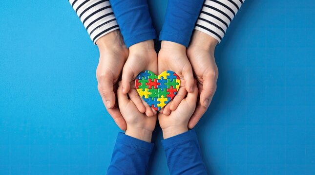 Hands holding colorful puzzle pieces representing autism awareness and support