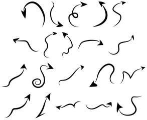 Fototapeta premium Set of black hand-drawn brushstroke arrows isolated on white
