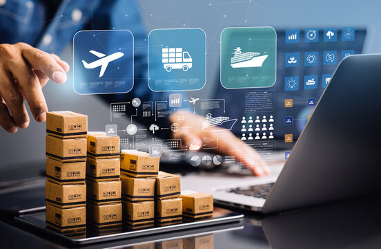 Logistic management concepts with person using  interface data tracking,Express logistic,business crm network system