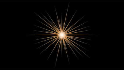 Fototapeta premium Bright white burst of light glows with soft champagne spires on a black background.