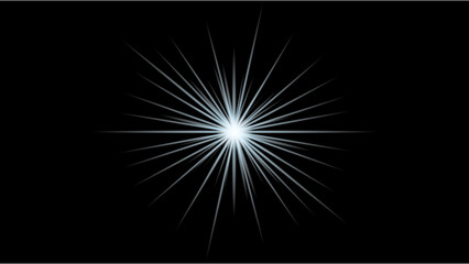 Fototapeta premium Starburst light flare emits bright white rays against a pitch black background.
