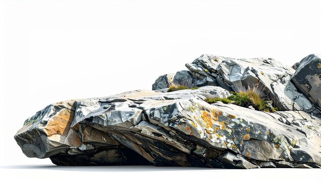 Large gray rock formation with lichen.