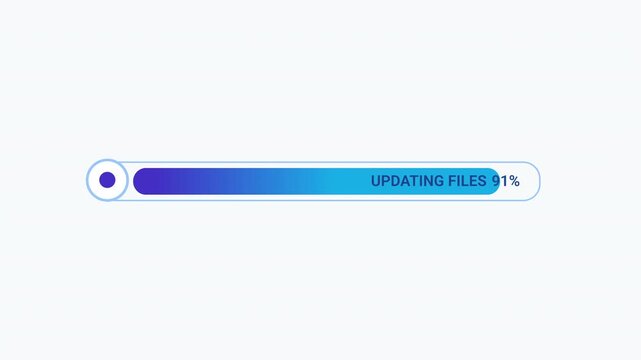 Minimal flat vector animation of a colorful gradient progress bar with an updating files status, clean white background, and smooth loading interface for digital technology concepts.