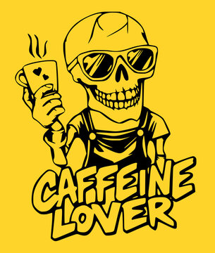skeleton caffeine lover logo design vector 