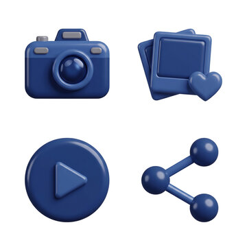 Multimedia social media icons in dark blue 3d style