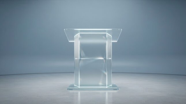 Modern Transparent Glass Podium on Futuristic Studio Stage for Corporate Presentations and Events