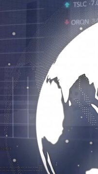 Animation of data processing and globe over cityscape