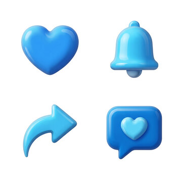 Vibrant blue 3d engagement and social icons