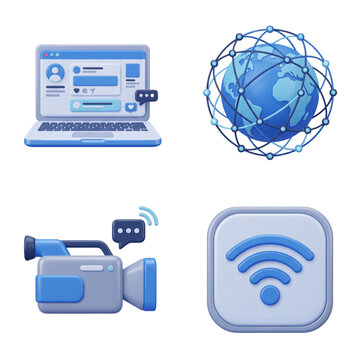 Blue 3d global connectivity and communication icons