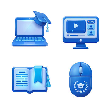 Elearning and virtual classroom 3d icons