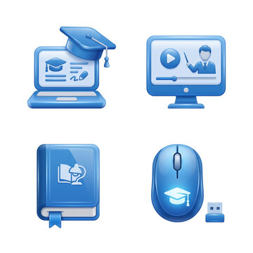 Online education and digital learning 3d icon set