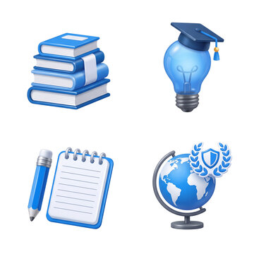 3d blue icons for education and academic study