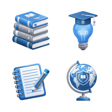 Global education and creative learning 3d icon set