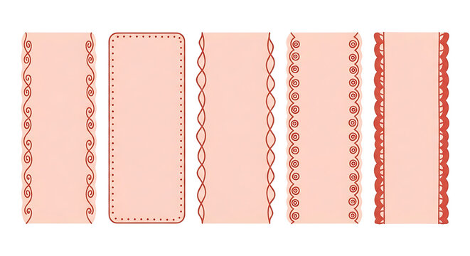 Set of decorative borders and vintage labels featuring hand drawn pink frames for elegant wedding stationery and greeting cards