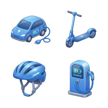 Electric vehicle and eco friendly transport 3d icons