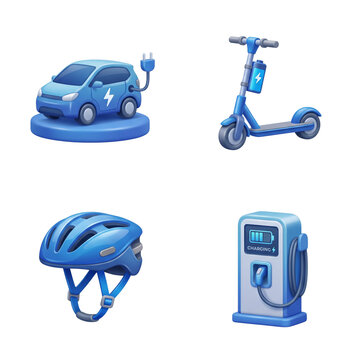 Blue sustainable electric mobility and charging icons