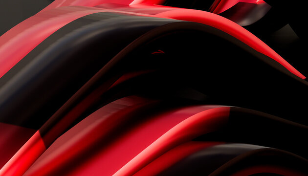 Abstract digital art with flowing red and black curved shapes