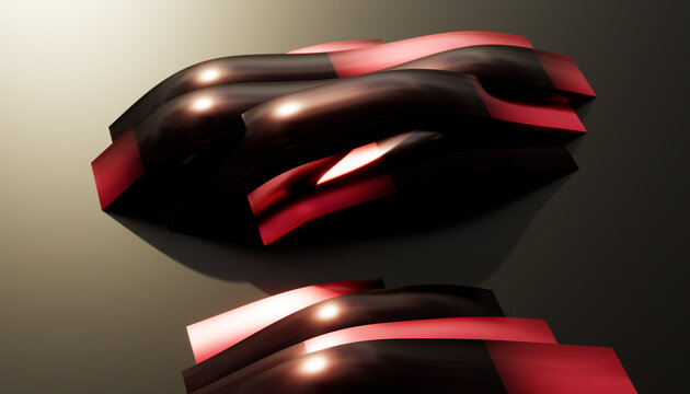 Glossy abstract black and red curved shapes with dramatic lighting