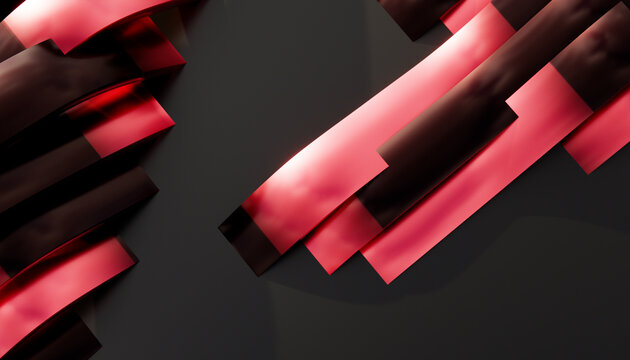 Abstract red and black geometric ribbons form a modern glossy pattern