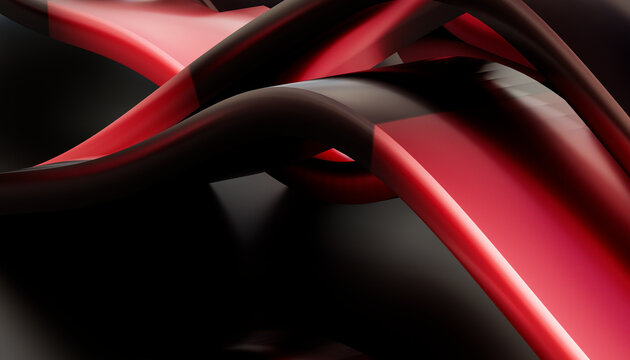 Abstract glossy red and black curved shapes in a smooth modern design