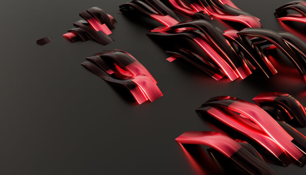 Abstract 3d folded black and red shapes on a dark background