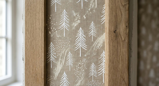 Elegant artwork in a wooden frame featuring white pine trees on rustic canvas for interior home wall decoration