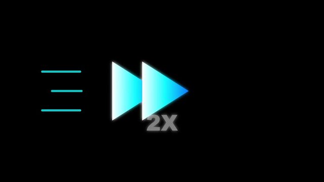 Fast forward motion graphic symbol showing blue double triangles with speed lines for video animation