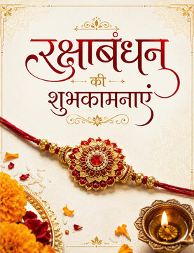 Raksha Bandhan Greeting Card with Hindi Wishes and Traditional Rakhi