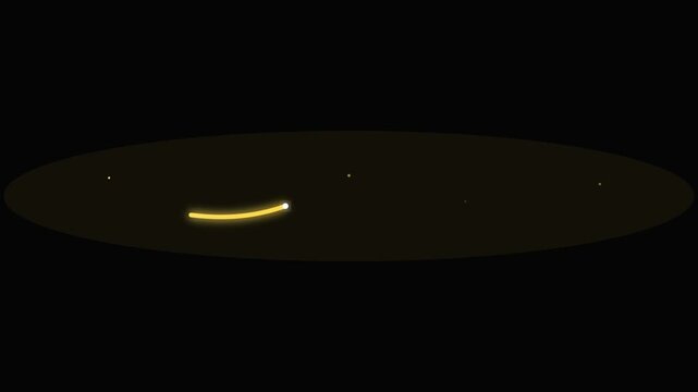 Glowing orbital path animation featuring white planet icon moving around dark circular eclipse motion video footage