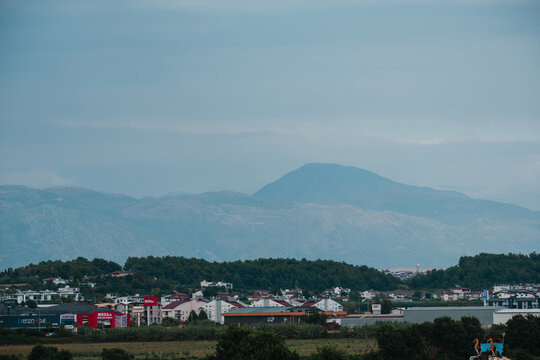 Side, Turkey, July 20, 2026: View of the Taurus Mountains overlooking the urban landscape and countryside