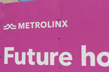 Fototapeta premium Metrolinx (Ontario's regional public transit agency) logo and sign at Pape Station (Ontario Line and Line 2), Toronto