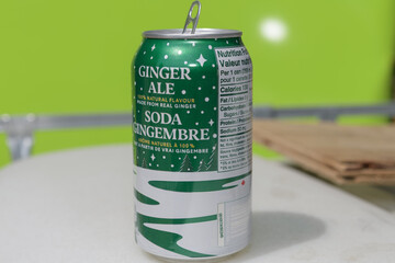 Fototapeta premium holiday/winter seasonal branding on a discarded aluminum can of Canada Dry in Toronto, summertime