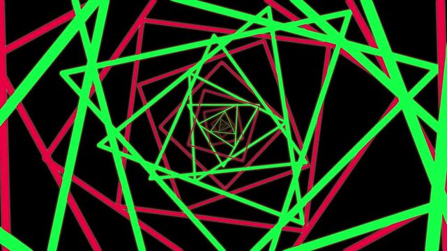 Abstract Green and Red Geometric Triangle Tunnel Animation
