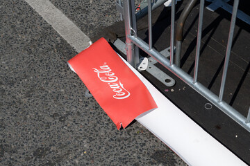 Fototapeta premium iconic Coca-Cola banner on the ground in Toronto