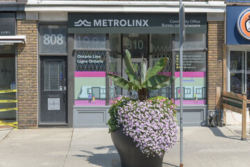 Fototapeta premium exterior building facade and sign of Metrolinx Community Office Bureau located at 810 Danforth Av, Toronto
