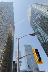 Fototapeta premium office buildings at the corner of Bay St and Front St W, incl Royal Bank Plaza, South tower, Brookfield Place/TD Place, and Commerce Court West, Toronto