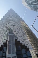 Fototapeta premium abstract skyward view of corner at Royal Bank Plaza, South Tower, northwest corner of Bay and Front, Toronto