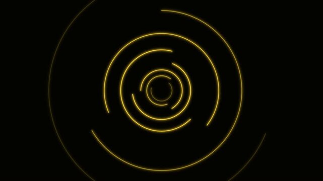 Abstract Yellow Neon Spiral Animation on Black Background