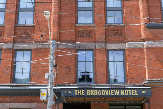 The Broadview Hotel, 106 Broadview Av., built in 1891&ndash;92 in Romanesque Revival style, for soap-and-oil magnate Archibald Dingman, who commissioned it as Dingman Hall, Toronto