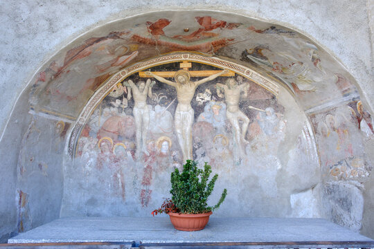 Historic church at Cerete Alto, Bergamo province, Italy: Crucifixion