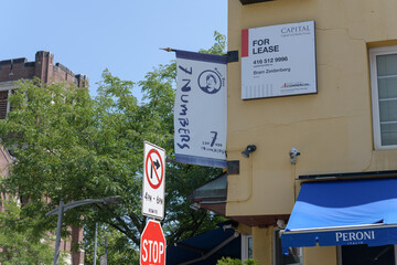 Fototapeta premium exterior building and sign of 7 Numbers, a southern Italian restaurant, located at 307 Danforth Av, Toronto