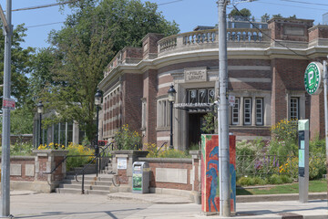 Fototapeta premium exterior facade and entrance to Toronto Public Library - Riverdale Branch located at 370 Broadview Av